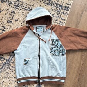 Rip Curl Hooded Zip Jacket in Light Blue and Brown